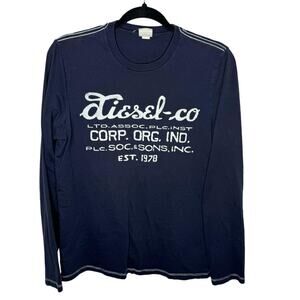 DIESEL / navy blue white logo spellout crew neck long sleeve tee / XXL